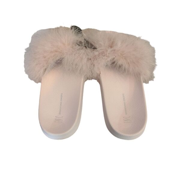 INC Pink Marabou Pool Slides Size 7/8 - Picture 1 of 4